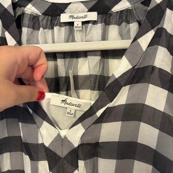 NWT Madewell Sheer V-Neck Dolman Maxi Dress in Gingham Black Size Small - Picture 6 of 10